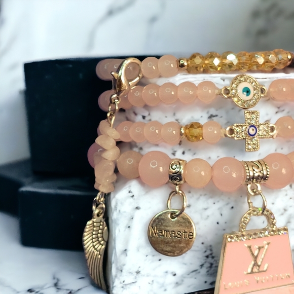 Pink LV Crystal Namaste Charmed bracelets Set - Picture 7 of 7
